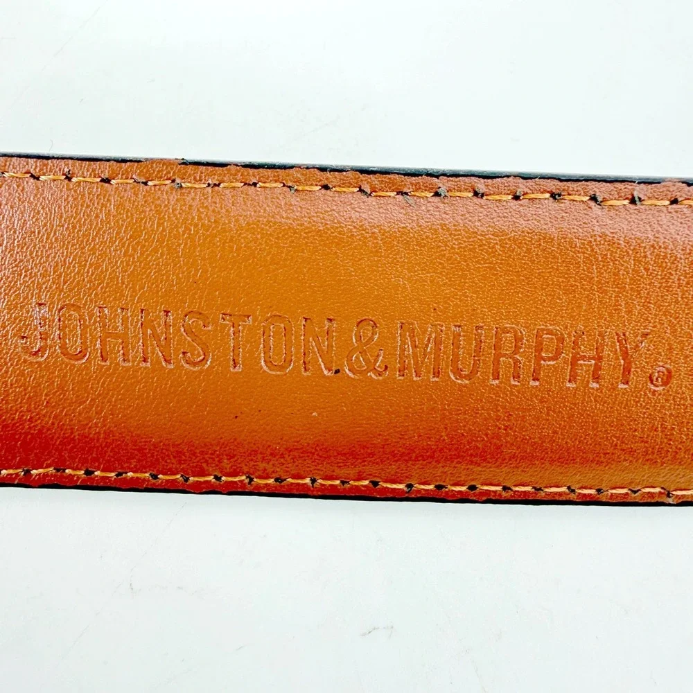 Johnston & Murphy Dress Belt Men 38 Brown Pebbled Leather Contrast Stitch Preppy